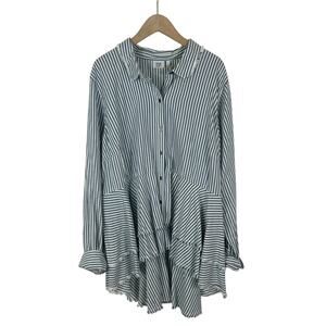 NWT True Craft Ruffled Blue & White Striped Button Front Shirt Size 1X